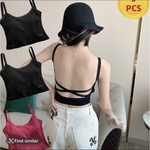 Set of 3 women's Crisscross Crop Top Cami Bra 2‎ black, 1 pink
